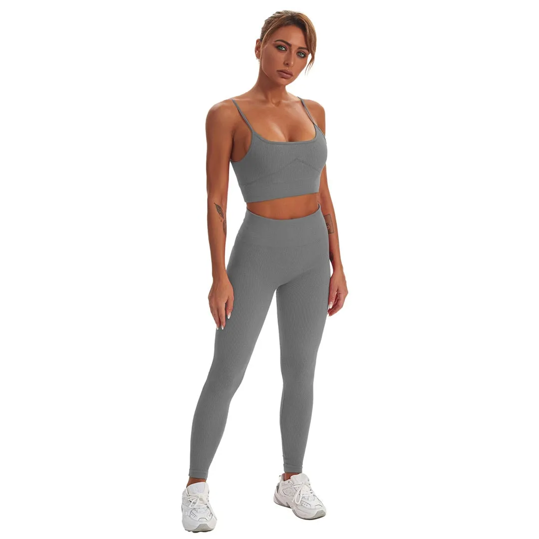 Seamless Yoga Suit Women 2 PCS Sports Vest High Waist Leggings Bra Shorts Outfit Set Fitness Workout Clothes Sportswear A056RVP