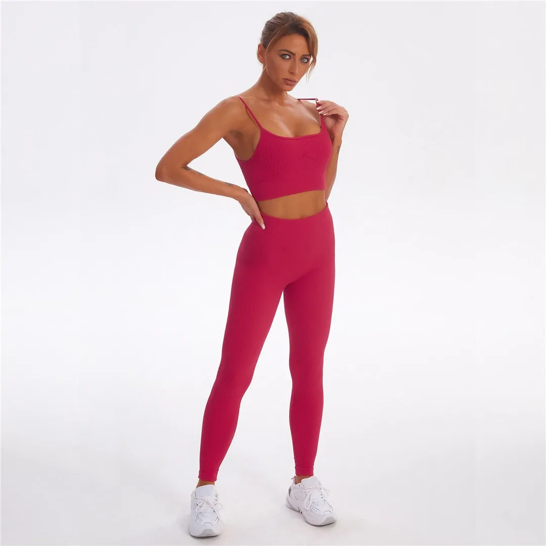 Seamless Yoga Suit Women 2 PCS Sports Vest High Waist Leggings Bra Shorts Outfit Set Fitness Workout Clothes Sportswear A056RVP