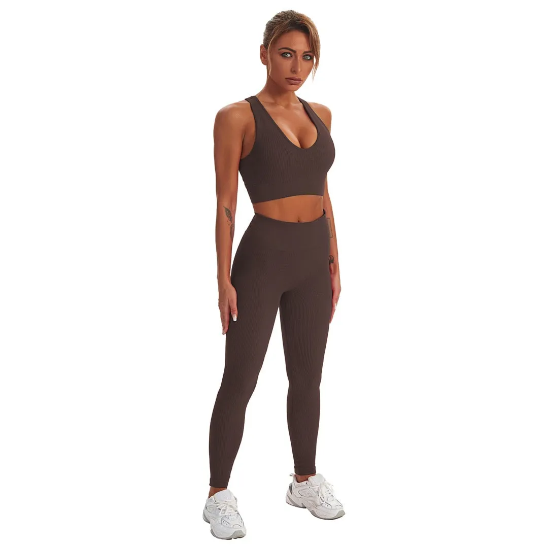 Seamless Yoga Suit Women 2 PCS Sports Vest High Waist Leggings Bra Shorts Outfit Set Fitness Workout Clothes Sportswear A056RVP