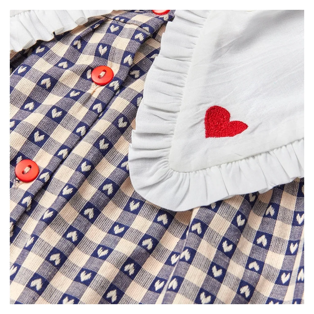 Selma Heart Check Dress with Heart Embroidered Collar