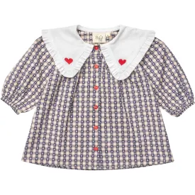 Selma Heart Check Dress with Heart Embroidered Collar