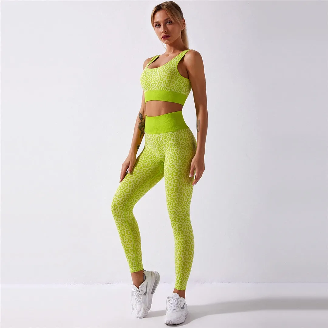 Snake Print Seamless Sportswear 2 Pieces Yoga Set Women Sports Bra and Leggings Fitness Running Workout Clothes Gym Outfit A010