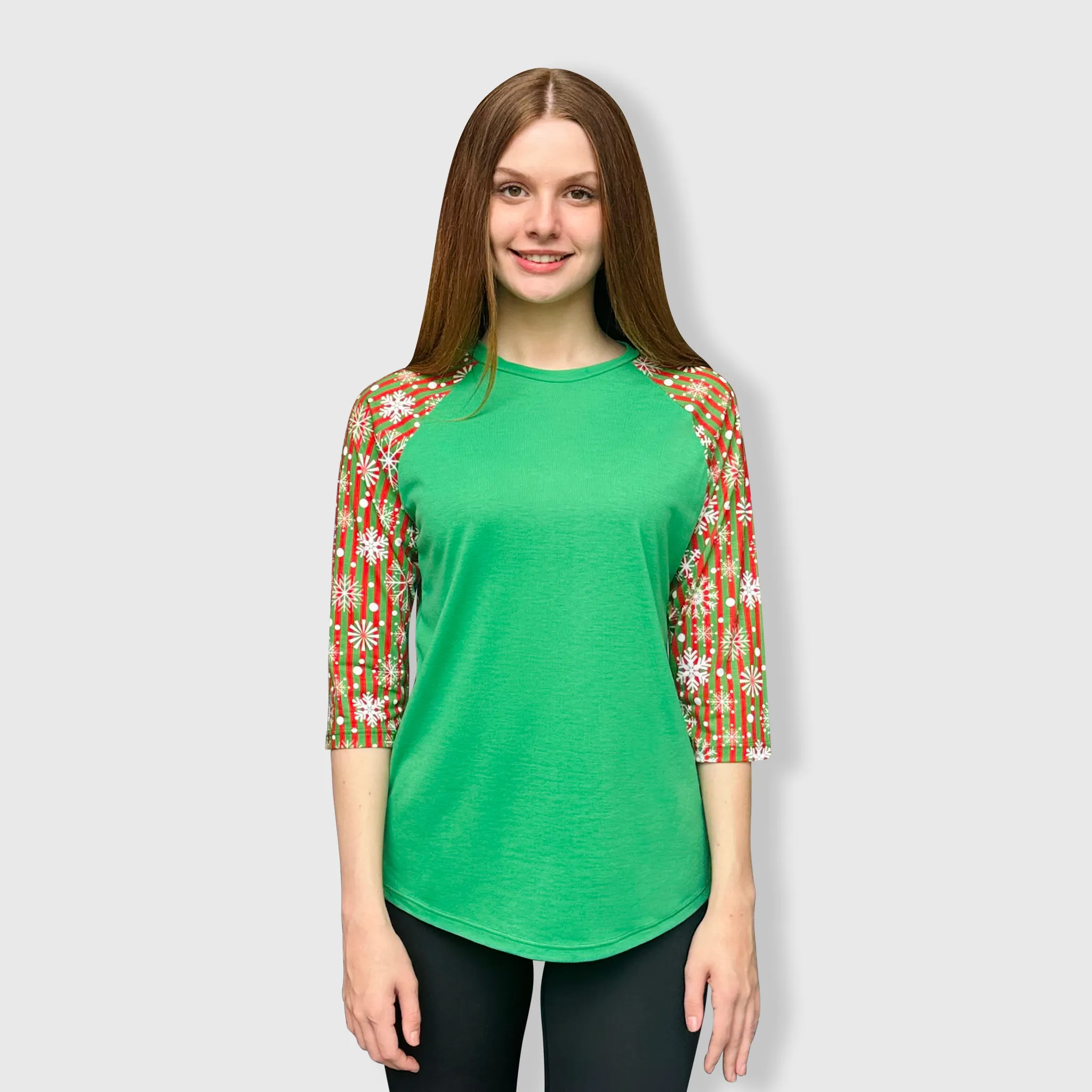 Snowflakes Striped Green Red Polyester Top