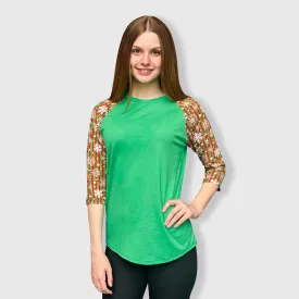 Snowflakes Striped Green Red Polyester Top