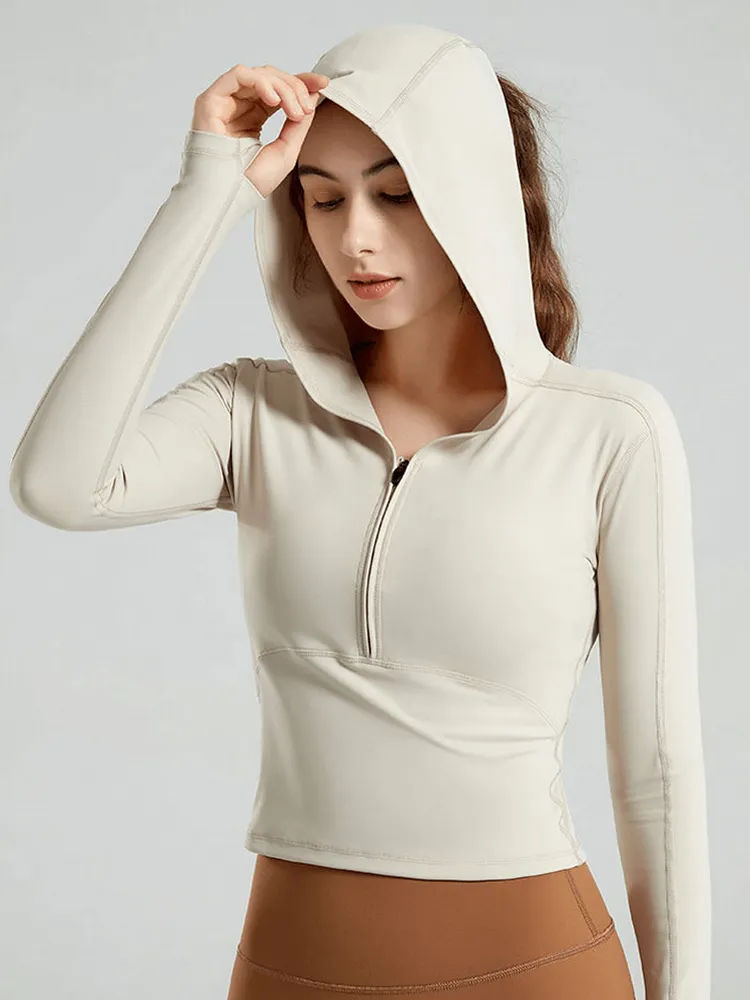 Stylish Sports Women's Top with Long Sleeves and Hood - SF1430