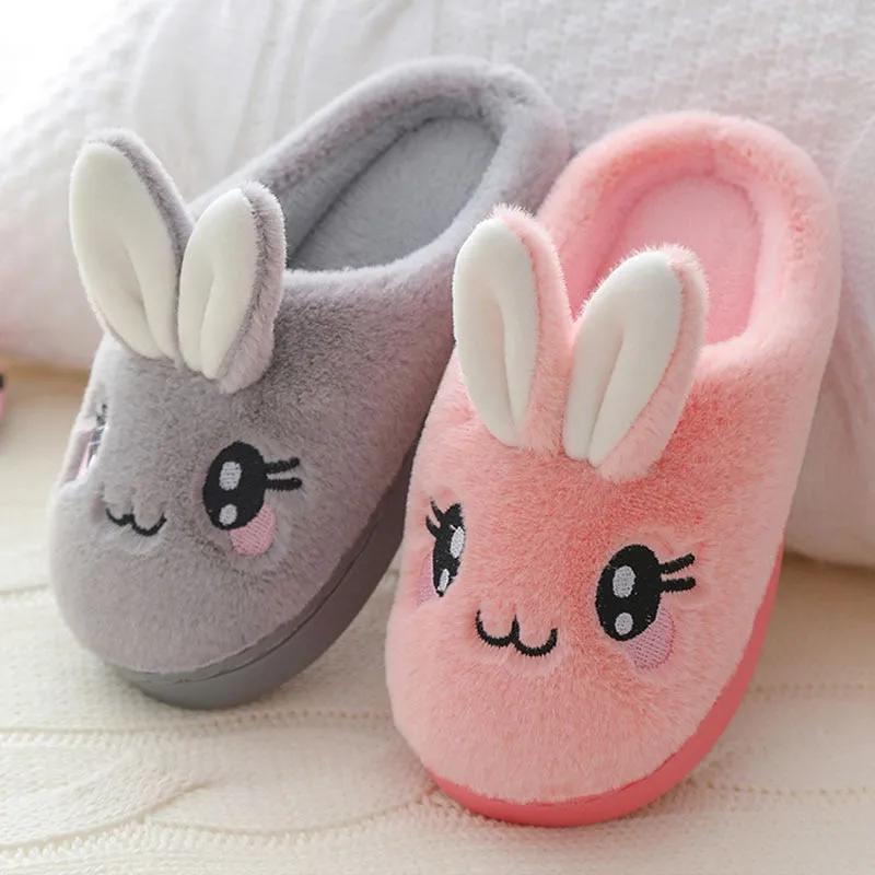 Unisex Kids Winter Cute Rabbit  Design Cartoon Soft Warm Plush Slippers