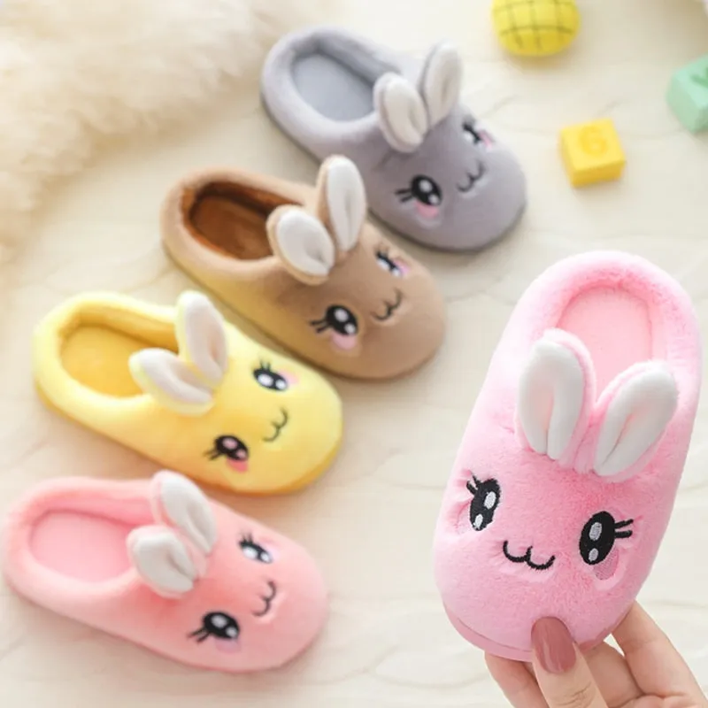 Unisex Kids Winter Cute Rabbit  Design Cartoon Soft Warm Plush Slippers