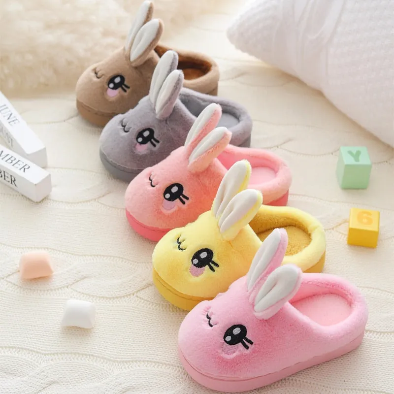 Unisex Kids Winter Cute Rabbit  Design Cartoon Soft Warm Plush Slippers