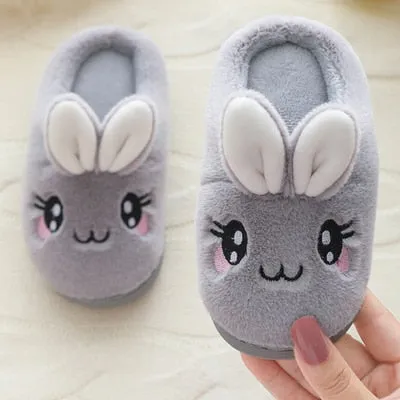 Unisex Kids Winter Cute Rabbit  Design Cartoon Soft Warm Plush Slippers