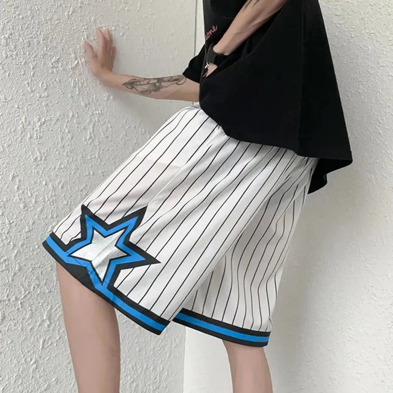 Wiaofellas  -  Gym Shorts Men Summer Fashion Sports Running Basketball Casual Man Short Pants Korean Fashion Men Striped Star Sweat Pants Daily