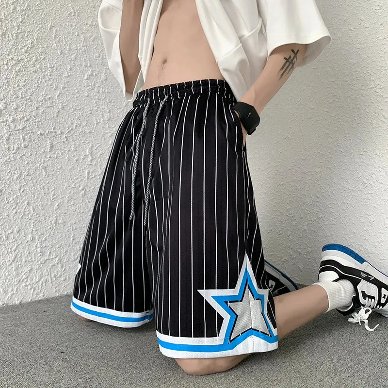 Wiaofellas  -  Gym Shorts Men Summer Fashion Sports Running Basketball Casual Man Short Pants Korean Fashion Men Striped Star Sweat Pants Daily