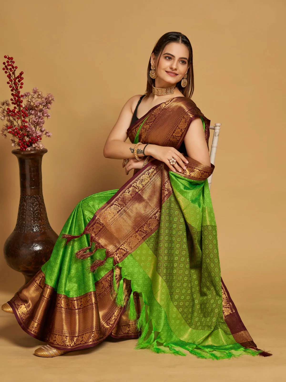 Women Party Wear Designer Green Colour Banarasi Silk Saree Collection