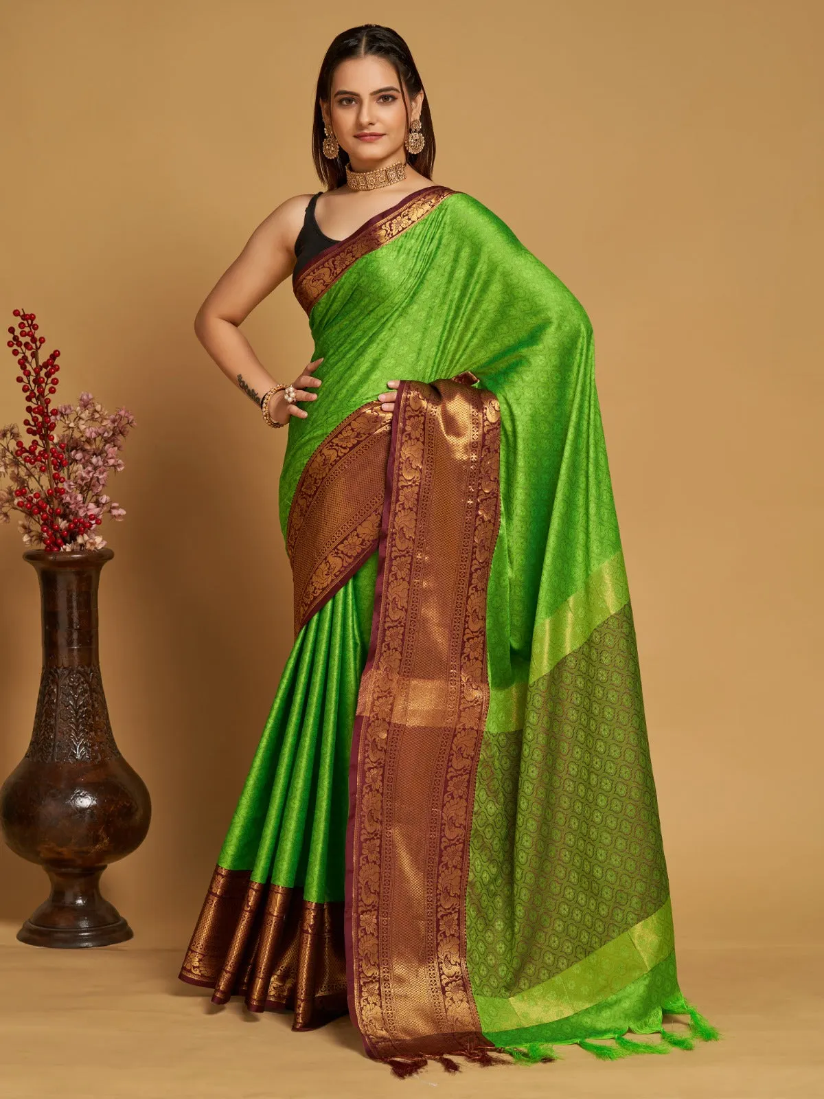 Women Party Wear Designer Green Colour Banarasi Silk Saree Collection