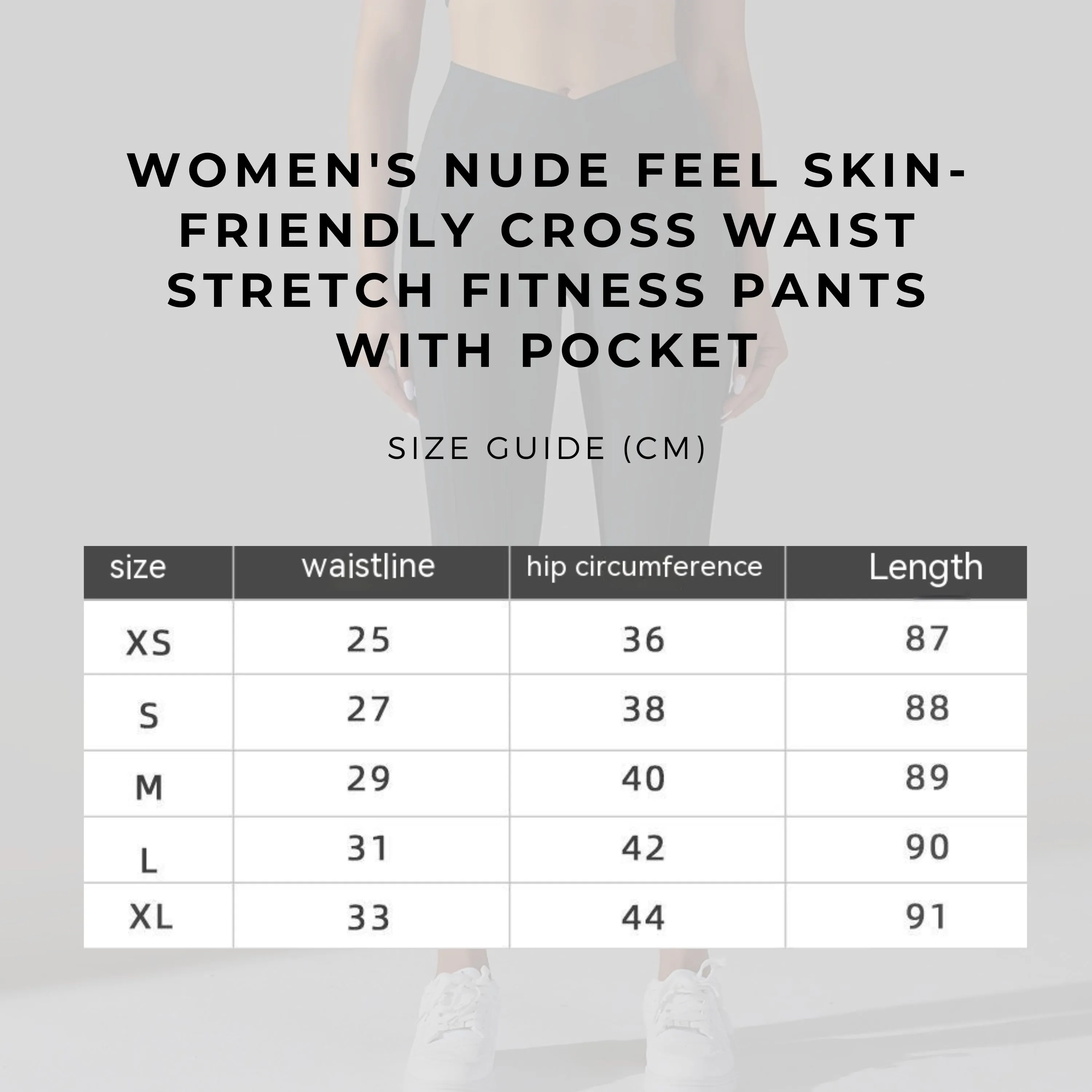 Women's Nude Feel Skin-friendly Cross Waist Stretch Fitness Pants With Pocket